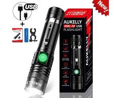 AUKELLY LED Linterna USB Recargable Linternas LED Alta Potencia Tactica Linternas Militar USB Recargable Linternas,XML-T6 Mini Linterna,4 Modos,Zoomable,Para Ciclismo,Camping,Con 18650 Batería