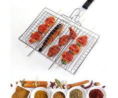 Cesta para Asar PortáTil, Barbacoa De Acero Inoxidable De Engrosamiento Plegable, Cesta para Asar, Parrilla De Acero Inoxidable para Carne, Pescado Y Verduras, Plata