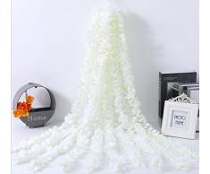 Hawesome 10pcs Artificial Guirnalda Seda Hortensia Vid Flores Artificiales con Hojas Verdes Decoración de Mesa de Boda Blanco romantico