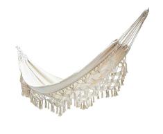 Boho Hamaca Brasileña con Flecos Y Macramé Red De Hamaca Plegable para 2 Personas Silla Swing Bed para Patio, Porche, Dormitorio, Patio, Playa, Interior, Exterior, Decoración del Banquete De Boda