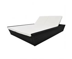 vidaXL Tumbona Doble Cojín Ratán Sintético Negro Cama Sofá Sillón Jardín Patio