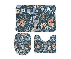 Haoxiang - Juego de 3 alfombrillas de baño con pedestal, diseño de búho y floral, muy suave, antideslizante, absorbente, lavable a máquina, Terciopelo coral, Color 2, 3 piezas