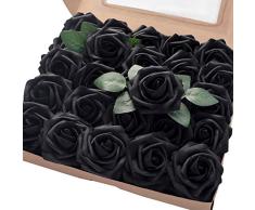 Ksnnrsng Flores Rosas Artificiales,Rosa Espuma Artificial Falsa en Caja para Bricolaje, Ramos de Boda, centros de Mesa, decoración para el hogar (25 Piezas, Negro)