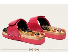 Massage Slipper Home Zapatillas de Masaje de Piedra de ágata Zapatillas de Masaje de Jade de adoquín Inferior Fondo de Punto de acupuntura Zapatillas de casa (Color : Red, Size : 37)