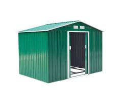 Outsunny Caseta de Jardín Tipo Cobertizo Metálico Ocre para Almacenamiento de Herramientas 277x191x192cm Verde Oscuro