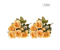 Tifuly Rosas Artificiales, 2 Ramos 12 Flores de Seda Cabezas de Flores Falsos capullos de Rosas para el hogar Oficina Hotel Decoración de la Boda, Arreglo Floral, Centros de Mesa(Amarillo)