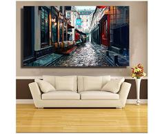 YANGMENGDAN Imprimir en Lienzo Decoración de Pared Pintura de Calle sin Marco adoquín Piedra Linterna parís Silla Paraguas Pintura al óleo Cuadros de Pared 23.6x 35.4 (60x90cm) Sin Marco