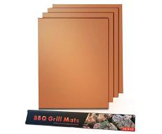 B•You Estera Barbacoa,Barbacoa Mat Reutilizable Antiadherente Resistente al Calor para Carbón Gas Eléctrico Parrilla a Interrogatorio Intenso Carne Veggies Mariscos Huevos 4 Paquetes 40 x 33cm Cobre