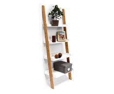 Relaxdays – Estantería Estilo Escalera de bambú, con 4 estantes, de 144 x 56 x 34 cm, para Cuarto de baño, Dormitorio, Sala de Estar, Color Blanco Natural