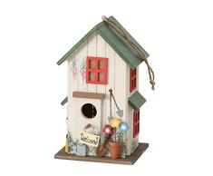 CasaJame Pajarera de madera multicolor y verde para jardín, nido, casa para pájaros, pajarera, decoración de balcón, 15 x 13 x 26 cm