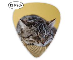 Houity Juego de 12 púas de Guitarra de Color marrón con diseño de Gatito en el sofá, Hecho de Material ABS Respetuoso con el Medio Ambiente, Apto para Guitarras, quads, etc.
