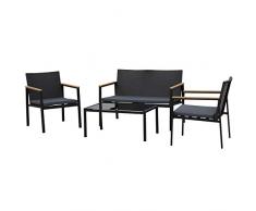 Outsunny Conjunto 4 Piezas Muebles de Ratán con Cojines Acolchados con 1 Sofá Individual 1 Sofá para Doble para Jardín Exterior Terraza Patio Restaurante Cafetería Vidrio Templado Negro y Gris
