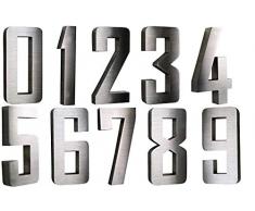 Número de casa de acero inoxidable, diseño 3D, resistente a la intemperie, 20 cm de alto, disponible en 0 1 2 3 4 5 6 7 8 9 a b c d, Plateado