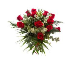 Ramo 12 rosas rojas - Ramo flores frescas - Entrega 24h con tarjeta dedicatoria incluida