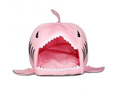 Yihya Adorable Tiburón Forma Suave Calentar Interior Mascota Puppy Cueva Felpa Perros Casa Choza Cachorro Gato Gatito Gato Cama Basket con Desmontable Nido Pad Mat - Rosa / Tamaño Pequeña: 42*40cm