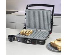 Panini Grill, parrilla eléctrica, plancha y sandwichera con revestimiento de piedra RockStone. 2000W y superficie de 29,7 x 23,5 cm, apertura 180º. Rock'nGrill 2000