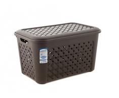 XL Arcón para jardín de plástico robusto en trenzada de calidad se vea con la tapa! Diseño para su hogar (Wenge)