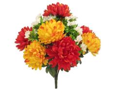 Arbusto de crisantemo artificial de seda naranja y amarillo, 43 cm, con 12 cabezas de flores grandes