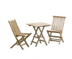 CHICREAT - Conjunto de asientos de jardín de tres piezas de madera de teca, silla plegable y mesa plegable cuadrada de aproximadamente 40 x 60 cm