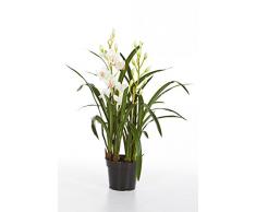 Orquídea Cymbidium artificial en maceta, 2 ramas, blanco, 80 cm - Planta decorativa / Flor sintética - artplants