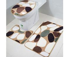 HONGYUANZHANG Hermoso Adoquín Alfombra Baño Piso Aseo Asiento De Baño Tres Piezas Antideslizante