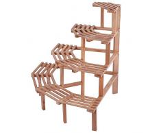 Estante esquinero de madera de pino de 4 niveles para macetas y plantas (herramienta para plantar libremente), Natural Wood