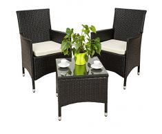 TecTake Conjunto muebles de Jardín en Aluminio y Poly Ratan Sintetico negro 2 plazas, 2 sillones, 1 mesa baja + 2 Set de fundas intercambiables (beige/gris)