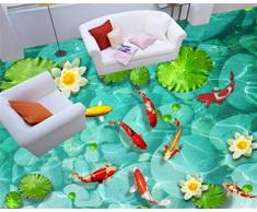 Yosot Papel pintado papel tapiz 3d suelo tridimensional adoquín lotus nueve peces mapa piso pintura en pasta suelo murales -300cmx210cm