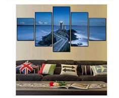 NIUYHFU Camino de Piedra del adoquín de 5 Pedazos Que Lleva al Faro Imagen Modular Impresión de la Lona Pintura del mar Arte de la Pared Decorativo del hogar