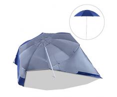 Outsunny Sombrilla de Playa con Paneles Laterales Tipo Tienda Parasol para Protección de Rayos UV Φ210x222cm Azul