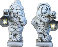 DEGARDEN Figuras Pareja de Enanos con Farol de hormigón-Piedra para jardín o Exterior 46cm.