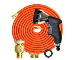 GRÜNTEK Manguera de jardín Extensible 22,5 M Cobra Pistola de riego de 10 chorros. Kit Completo y Ligero con Conector rapido y presión de 3 a 10 Bar. para jardín, Coche y Limpieza. (1. Latón)