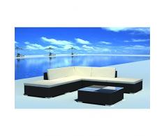 vidaXL Conjunto de Muebles de Jardín 15 Piezas Ratán Sintética Negro y Blanco