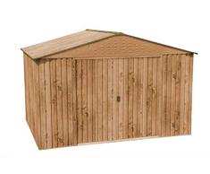 Duramax Hércules Caseta Metálica de Jardín, Imitación Madera, 2.433 x 3.215 x 2.105 mm