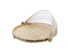 Tejida a Mano Cubierta Redonda Cesta De Picnic De Bambú Alimentos Bandejas para Servir Los Alimentos Platters con La Cubierta del Acoplamiento Carpa De Mimbre Cesta del Pan Custodia 36cm, Tamaño M