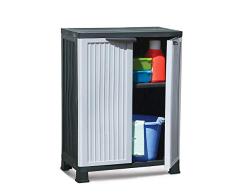 7house - Armario de Resina Bajo Almacenaje, Uso Exterior e Interior, Jardín y Terraza, 1 Balda, 2 Puertas, 30kg Carga Máxima, Dimensiones 39x68x92cm (largo x ancho x alto), Color Gris o Negro