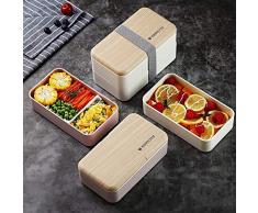 Binoster Fiambrera bento Box Original Lunch Box Lunchbox Caja de Almuerzo contenedor Bundle Divider Estilo japonés a Prueba de Fugas con Acero Inoxidable Utensilios Cuchara y Tenedor bambú (Rosado)