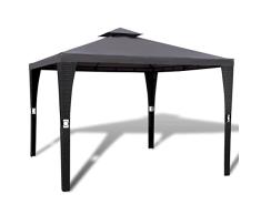 XINGLIEU Gazebo Toldo Poly Rattan Gazebo con Techo Gris Oscuro 3 x 3 m Pergola Toldo Material del Marco: Acero pulverizado + PE Mimbre
