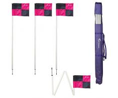 Kosma Set de 4PC Tamaño de asta de bandera plegable de esquina: 5 pies x 25 mm - Poste blanco y banderas de patrón de cuadrante rosa / negro - en bolsa de transporte