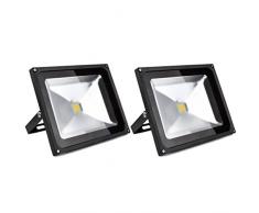 2 PCS Foco Proyector 50W, blanco cálido - Foco de exterior LED. Proyector de Alta potencia (50W) y gran resistencia (IP65)