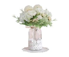 Flores Artificiales de la Zona Superior, peonía Falsa, Rosa, Hortensia de Seda, decoración de Ramo, claveles de plástico, Flores realistas para jardín y hogar (Blanco)