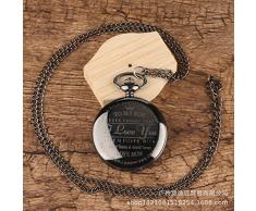 Reloj De Bolsillo,Vintage Elegantes Antigüedades Personalizado Negro Brillante Corona Rotulación Láser Memorial Movimiento De Cuarzo Digital Grabado Reloj De Bolsillo Collar Adecuado Para Boda Regalo