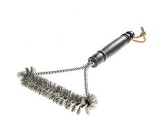 Bruzzzler Cepillo para barbacoa con cerdas de acero inoxidable; cepillo de 3 lados de acero inoxidable para facilitar la limpieza de la barbacoa hasta el último rincón; limpiador ideal para barbacoas de jardín, de camping y de sobremesa