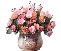 Ramo de Rosas Artificiales de Seda de LumenTY Ideal para Bodas fiestas Cocinas y Decoración del Hogar Cada Pack Tiene 7 Ramas con 21 flores Falsas Diseño de Hojas Vintage Pack de 2 Unidades Pink