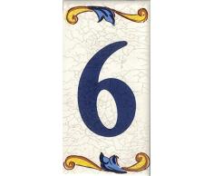 TORO DEL ORO Números casa. Numeros y Letras en azulejo. Calca cerámica. Estilo craquelé. Nombres y direcciones. Diseño Craquelé Mediana 5x10 cms (Número seis6)