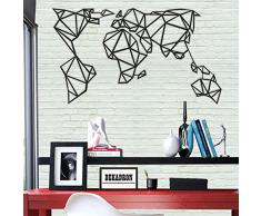 DEKADRON Decadron Mapa del mundo arte de la pared - mapa geométrico del mundo - Silueta de pared 3D Metal Decoración de la pared Hogar Oficina Decoración Dormitorio Salón Decoración Escultura