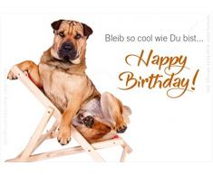 '3 pieza doble tarjeta con KUVERT, tarjeta, tarjeta de felicitación, cumpleaños tarjeta Cooler perro en tumbona, bleib So Cool como Du Bist... Happy Birthday. "