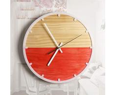 XIXIGZ Relojes De Pared Estilo Minimalista Nórdico Mediterráneo Relojes De Madera Maciza Salón Dormitorio Arte Jardín Personalidad Creativo Mute Reloj De Pared, Rojo