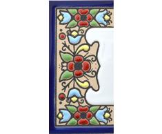 Letreros con numeros y letras en azulejo de ceramica, pintados a mano en técnica cuerda seca para nombres y direcciones. Texto personalizable. Diseño FLORES MINI 7,3 cm x 3,5 cm. (MARGEN "CENEFA")