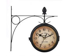 windyday Reloj De Pared Estación Estilo Vintage Doble Esfera Doble Cara Reloj De Pared De Hogar Jardín Interior Estación para Jardín De Interior Y Exterior Cocina Patio Sala De Estar